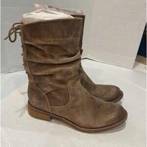 Aqua Sofft Sharnell Boots Size 8.5 Brown Leather Side Zip Back Laced EUC